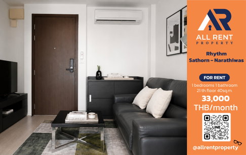 🔥 Rhythm Sathorn - Narathiwas, 21st floor, only 33,000 THB ✨ 1 bedroom, 40 sq.m., ready to move in.