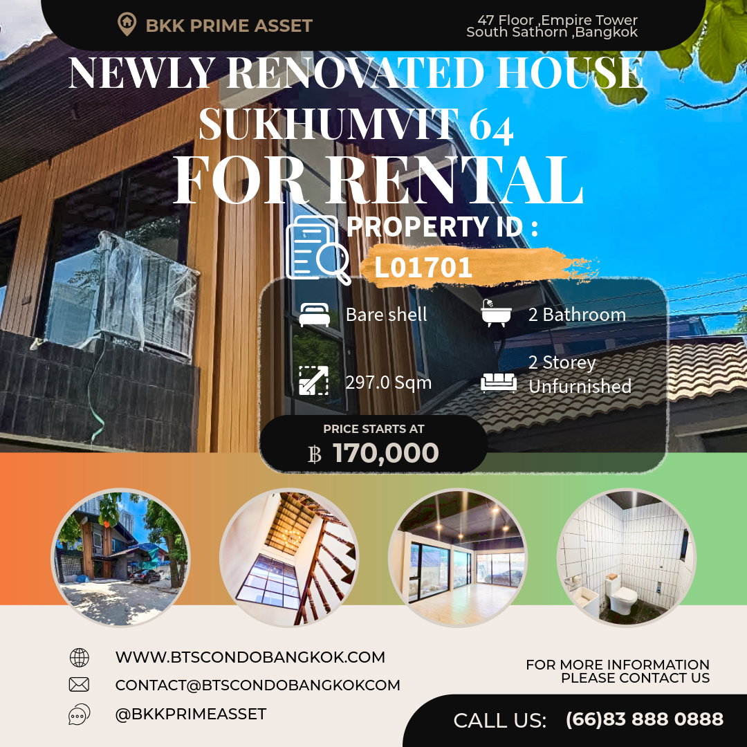 🌳🏡A newly renovated 2-story detached house, suitable for commercial space, ideal for restaurants, cafes nail salons yoga studios near Bts Punnwithi