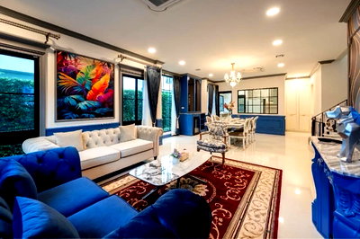 Houses for rent Saphan Sung :  For rent  🔥 Corner, South Facing, 5-Star French Design ✨ NANTAWAN RAMA 9 ✨ Line ID @034etfin 📲 4 bedrooms 5 bathrooms 🔥 Ready to move in.