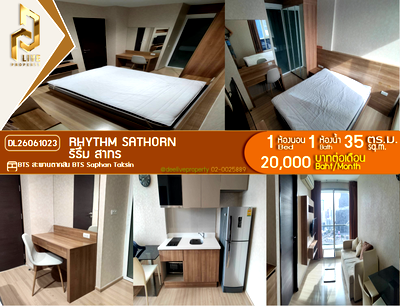 Condos for rent : DL26061023 Condo for rent, Rhythm Sathorn near BTS Saphan Taksin, ready to move in, call urgently 0653619502 LineID @952jdxxk