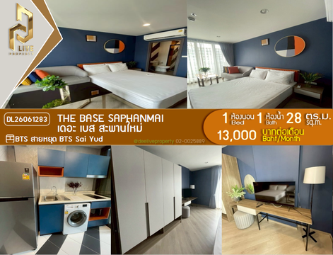 DL26061283 Condo for rent, THE BASE Saphanmai near BTS Sai Yud, ready to move in, call urgently 0653619502 LineID @952jdxxk
