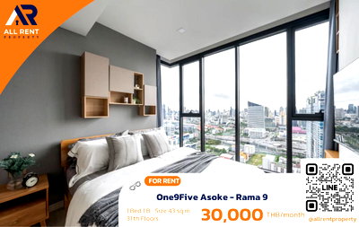 คอนโดให้เช่า : 🔥 One9Five Asoke - Rama 9 ห้องใหญ่ 43 ตร.ม. เพียง 30,000 บาท ✨ 1 ห้องนอน ชั้น 31 วิวเมืองสวย พร้อมเข้าอยู่