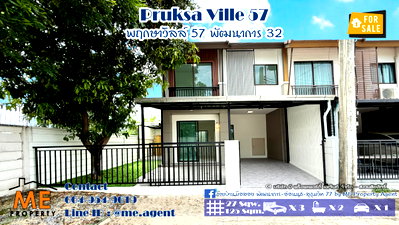 Townhouses for sale สถาบันเทคโนโลยีไทย-ญี่ปุ่น : Urgent Sale! Newly renovated townhouse  Pruksa Ville 57 Pattanakarn 32. Open front view with no house directly opposite, Call 064-954-9619 (TB61-27)