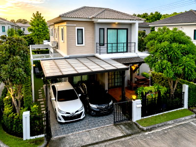 เช่าบ้านเดี่ยว นนทบุรี : ใกล้บางใหญ่ซิตี้ 950 ม.พร้อมเฟอร์ฯครบ บางบัวทอง-340 ละหาร บ้านเดี่ยว 2 ชั้น 3 นอน 2 น้ำ 141 ตร.ม.