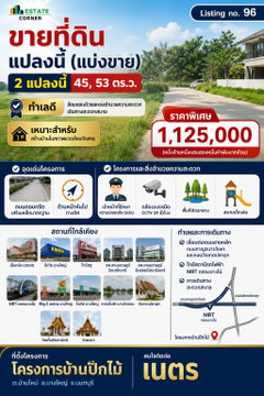 ขายที่ดินเปล่า 45 ตร.วา โครงการบ้านปีกไม้ บางใหญ่ นนทบุรี ทำเลดี ใกล้ MRT คลองบางไผ่