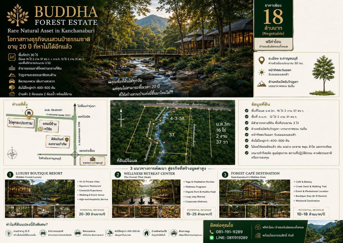 รูป 🌳 Rare Property! ขายอาณาจักรสวนป่าธรรมชาติ พร้อมลำธารกลางแปลง ต้นไม้ใหญ่ทั้งสวน วิวภูเขาด้านหลัง ติดถนนหลวง บนพื้นที่กว่า 16 ไร่ จ.กาญจนบุรี 🌿 - รูปที่ 3/11