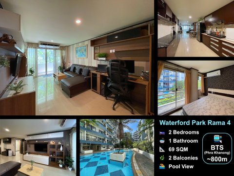 🏡 Spacious 2-Bedroom Condo with Pool Views at Waterford Park Rama 4