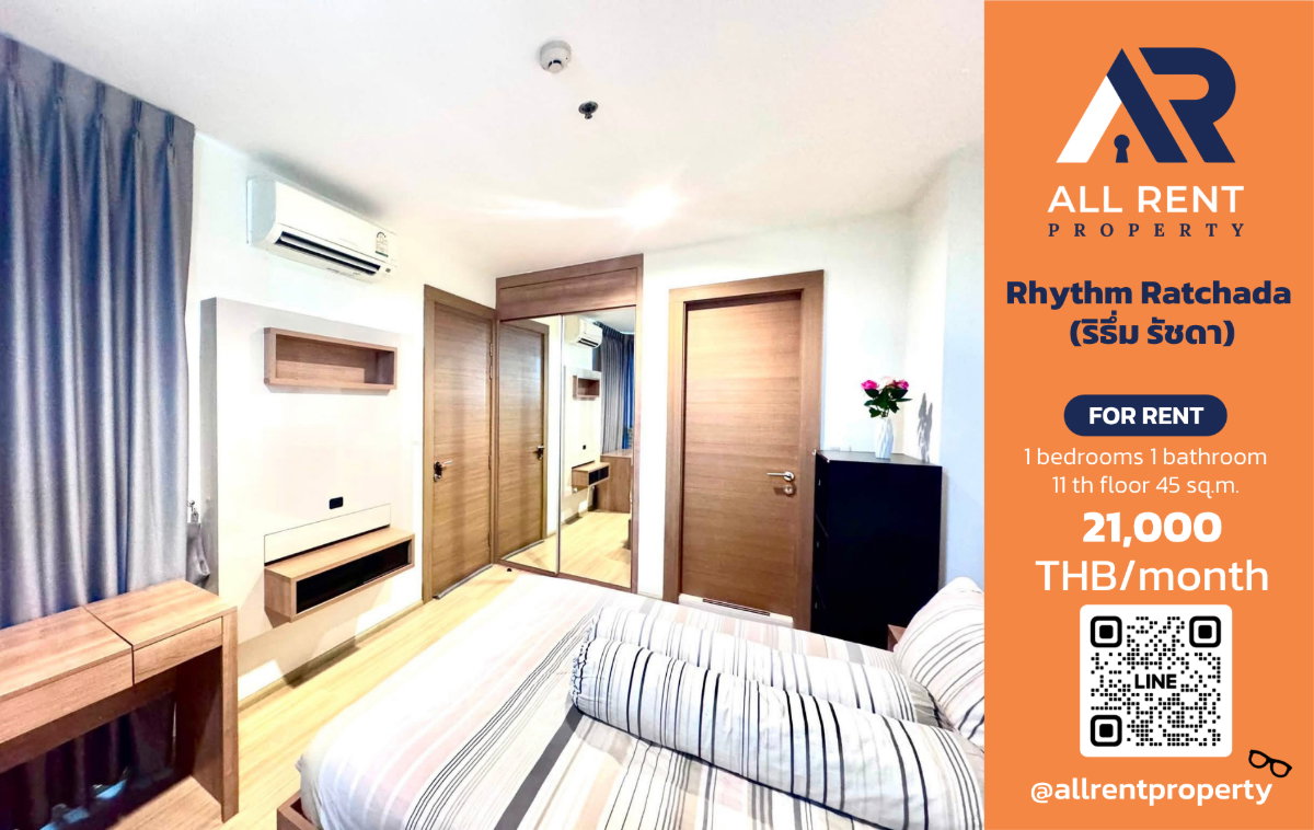 picture 🔥 Rhythm Ratchada - Spacious room near MRT Ratchadaphisek, only 21,000 THB ✨ 1 bedroom, 45 sq.m., 11th floor, ready to move in 🏙️ - 1/11