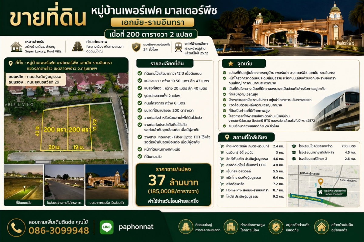 รูป ขายที่ดิน 200 ตร.ว. Perfect Masterpiece เอกมัย–รามอินทรา | ทำเลเลียบด่วน | เหมาะสร้างบ้านหรู - รูปที่ 1/1