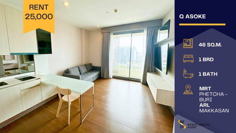 🌆 High-floor 1BR at Q Asoke ✨ Directly next to MRT Phetchaburi, unblocked city view, like-new owner-occupied unit, only 25K 🚆