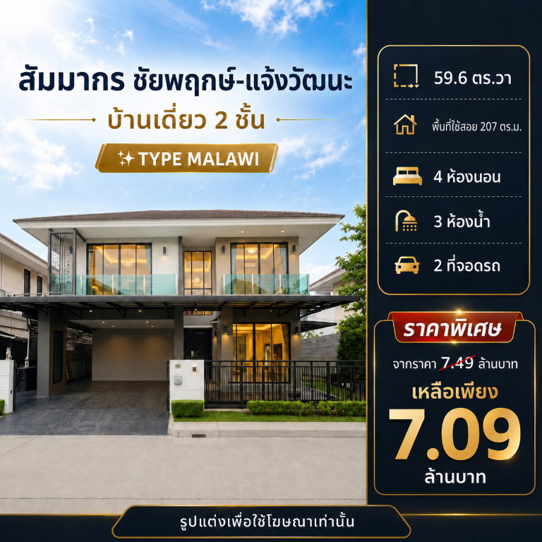 รูป 🏡 บ้านเดี่ยวคุณภาพในสังคมพรีเมียม "สัมมากร ชัยพฤกษ์–แจ้งวัฒนะ" จากราคา 7.49 ล้าน เหลือเพียง 7.09 ล้าน - รูปที่ 1/42