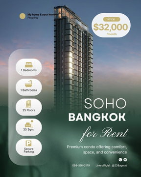 📌ให้เช่า ห้องใหม่ แกะกล่อง Soho Bangkok Ratchada 🌈32,000/month 