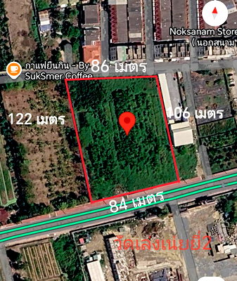 Land for sale บิ๊กซี บางใหญ่ : Red-Zone Land for Sale, 6 Rai 24 Sq.Wah, Opposite Wat Leng Noei Yi 2, Near Central Westgate, Dual Road Frontage
