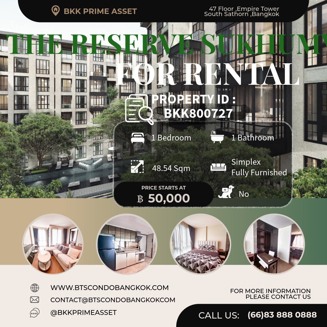 🌳🏢□■The Reserve 61 Hide Away 1 BR 48.54 sq.m nice decoration from Olivia Brand for rental■□🏢🌳