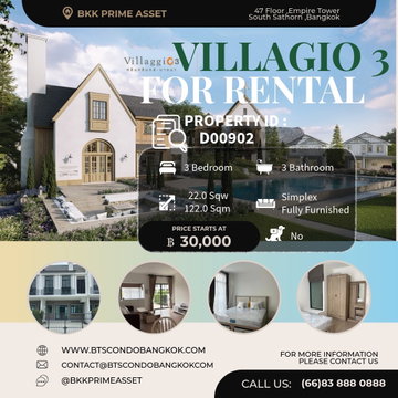 🌳🏡□■ Villaggio 3 Srinakarin - Bangna 3 BR 3 BH Fully Furnished with the best price for Rental ■🏡🌳