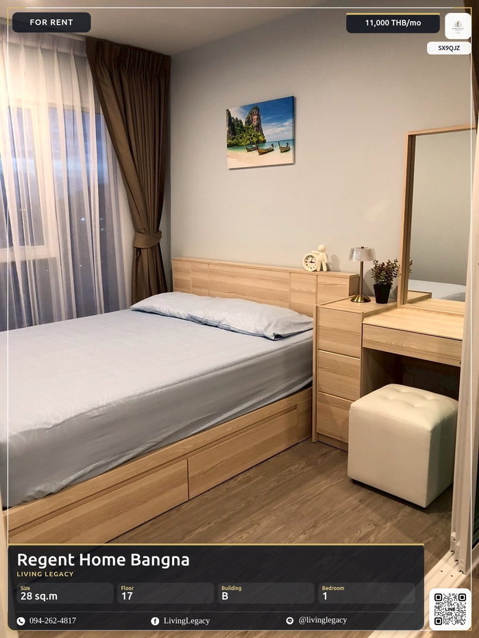 รูป SX9QJZ เช่าด่วน คอนโด Regent Home Bangna 28 ตร.ม. | ชั้น 17 | 1 ห้องนอน | 1 ห้องน้ำ 11,000 บาท/เดือน line id : @livinglegacy - รูปที่ 1/12