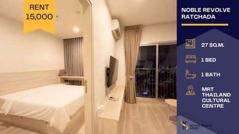 ✨ Noble Revolve Ratchada city-view room 🌃 Fully furnished, move-in ready 08/07/2026 🚇 Near MRT, only 15K/month 💛