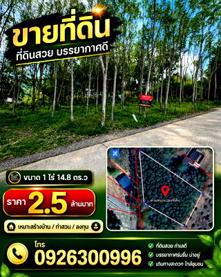 ที่ดิน จันทบุรี : 🌿 เจ้าของขายเอง! ที่ดินสวน 1 ไร่ 14.8 ตร.ว. ติดถนนคอนกรีต จันทบุรี 2,500,000 บาท