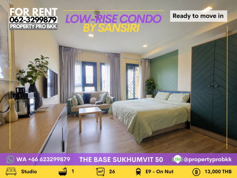 🌿 ให้เช่า The Base Sukhumvit 50 | ห้องสตูดิโอแต่งครบ ใกล้ BTS อ่อนนุช ✨ ห้องขนาดกะทัดรัด จัดสรรพื้นที่ลงตัว