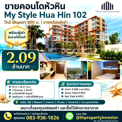 Condos for sale : Condo for Sale: My Style Hua Hin 102 | Only 800 m. from Bluport | Tenant in Place