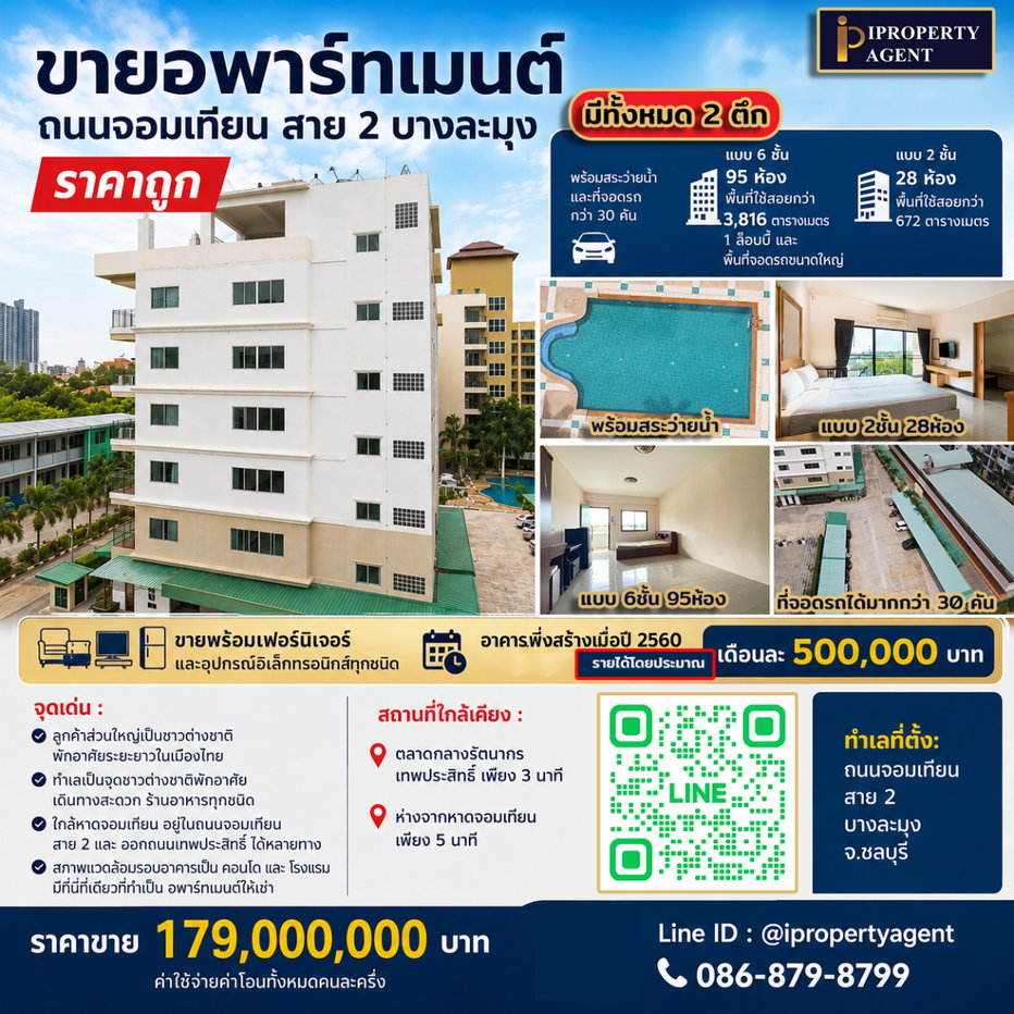 รูป ขายอพาร์ทเมนต์ ถนนจอมเทียน สาย 2 บางละมุง ราคาถูก - รูปที่ 1/7