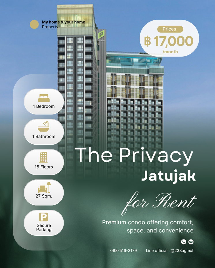 รูป ⚡️for rent ห้องใหม่ แกะกล่อง The Privacy Jatujak 📌 1 bedroom 17k/month - รูปที่ 1/10