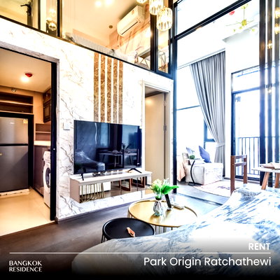 Condos for rent : Rental Condo 🌃 Park Origin Ratchathewi, 2BR 49 sq.m. 45K 💎 High floor unit, available now, near BTS Ratchathewi 