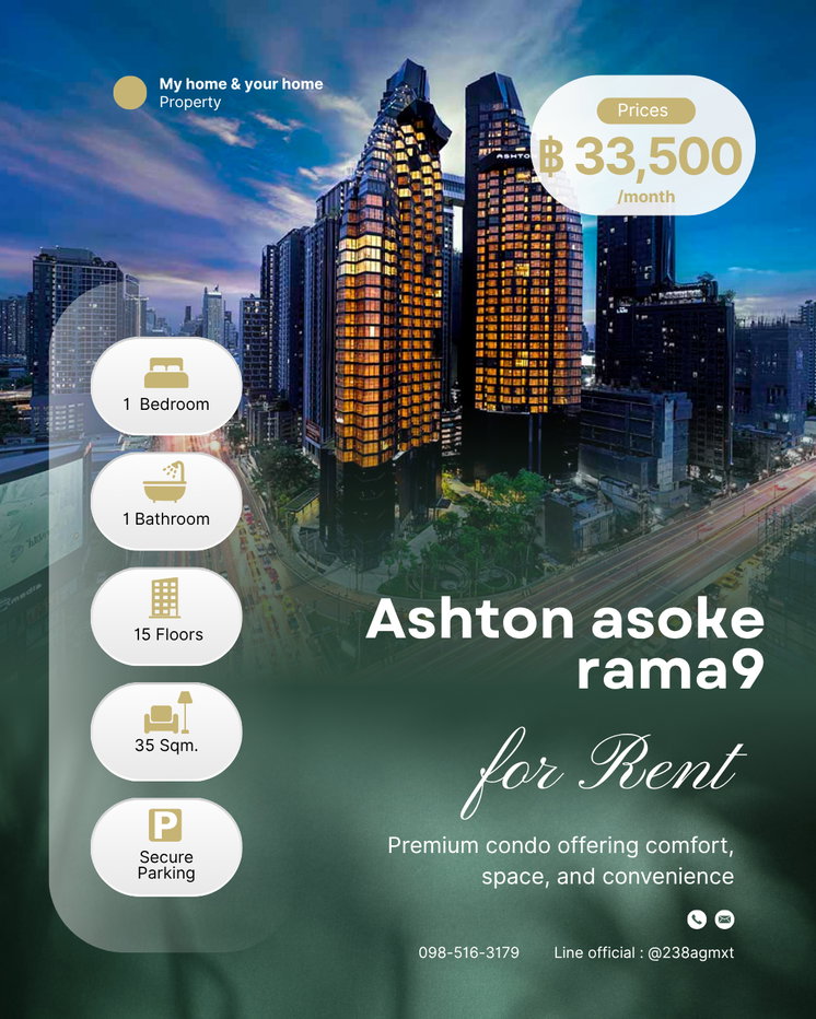 รูป 📌For Rent Luxury Condo 🎈Ashton Asoke Rama 9 ราคา 33,500/month - รูปที่ 1/24