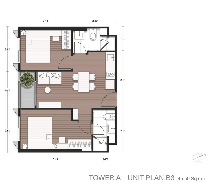 รูป ขาย คอนโด นิว เอปิค อโศก-พระราม 9 2 Bed อาคาร B ชั้น 39 ใกล้ Central rama9 MRT Rama 9 - รูปที่ 10/10