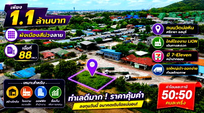ที่ดิน รร.วัดมโนรม : เพียง 1.1 ล้านบาท! ที่ดินผังเมืองสีม่วงลาย 88 ตร.ว. ศรีราชา ทำเลทองสำหรับธุรกิจ