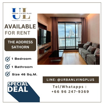 ( UL2607051 ) Tel/Line 096-247-9369✨ FOR RENT The Address Sathorn / 1 bedroom, 1 bathroom, 46 Sq.M. furnished, Special Deal!!
