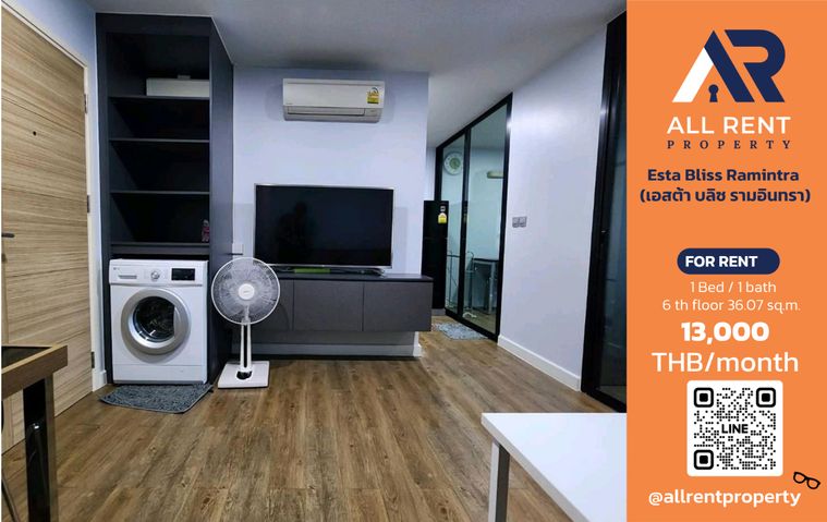 Studio condo for rent, 36.1 sqm, Esta Bliss Ramintra