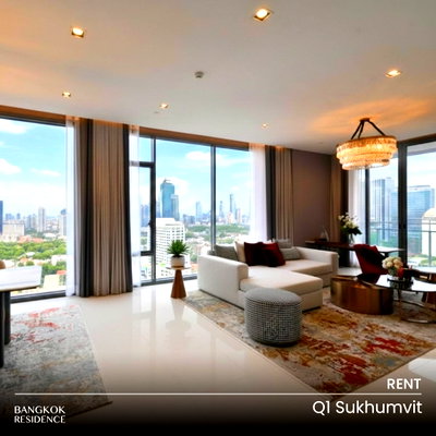 Condos for rent : Rental Condo 💎 Q1 Sukhumvit, 3BR 162.76 sq.m. 250K ✨ Beautiful Showroom-Style Unit, Stunning Triple View, 🌊 Near BTS Nana 
