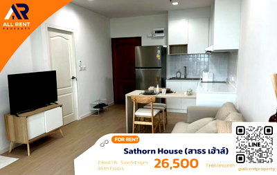 คอนโดให้เช่า : 🔥 Sathorn House ห้อง 2 Bedroom Plus ชั้น 36 วิวเมือง ใจกลางสาทร เพียง 26,500 บาท/เดือน ✨ ใกล้ BTS พร้อมเข้าอยู่ 🏙️