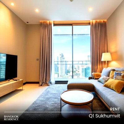 คอนโดให้เช่า : เช่าคอนโด Q1 Sukhumvit 💎 2นอน 94ตร.ม. 109k 💫 ห้องทิศเหนือ แต่งครบ วิวโล่งสวย ติด BTS นานา 