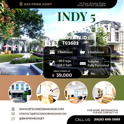เช่าทาวน์โฮม สมุทรปราการ : 🔥🏡□■Townhome Indy 5 Bangna KM.7 5 BR  63 sq.w 300 sqm. fully furnished with the best price for Rental■□