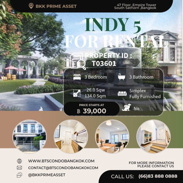 🔥🏡□■Townhome Indy 5 Bangna KM.7 5 BR 63 sq.w 300 sqm. fully furnished with the best price for Rental■□
