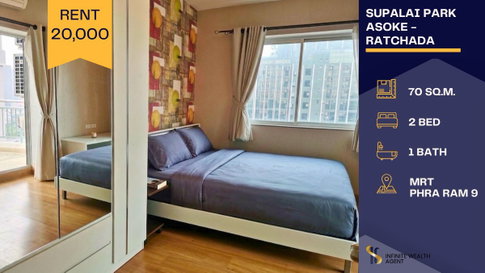 Unblocked Corner✨ 2Bed 70sqm High floor Supalai Asoke-Ratchada | Big balcony near MRT Rama 9 | Rent 20K Avail Aug 1. DM now!⚡