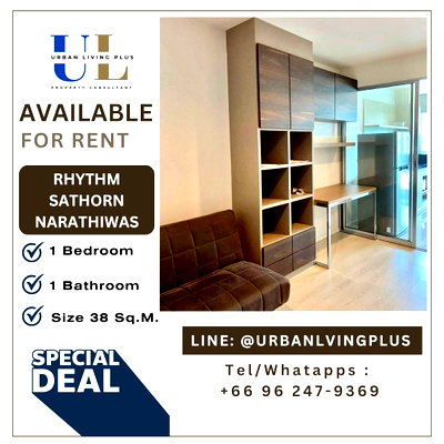 คอนโดให้เช่า : ( UL2607113 ) Tel/Line 096-2479369 ✨ ให้เช่า ริทึ่ม สาทร-นราธิวาส✨ 1 ห้อนอน 1 ห้องน้ำ ขนาด 38 ตรม. ห้องสวย ราคาดีที่สุดๆ !!!