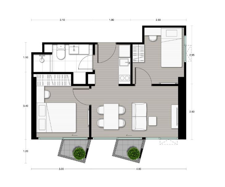 picture 🏡 For rent Noble Create Pradit Manutham 2 bedrooms | 1 bathroom | 40 sq m | Garden and swimming pool view Ready to move in - 14/14