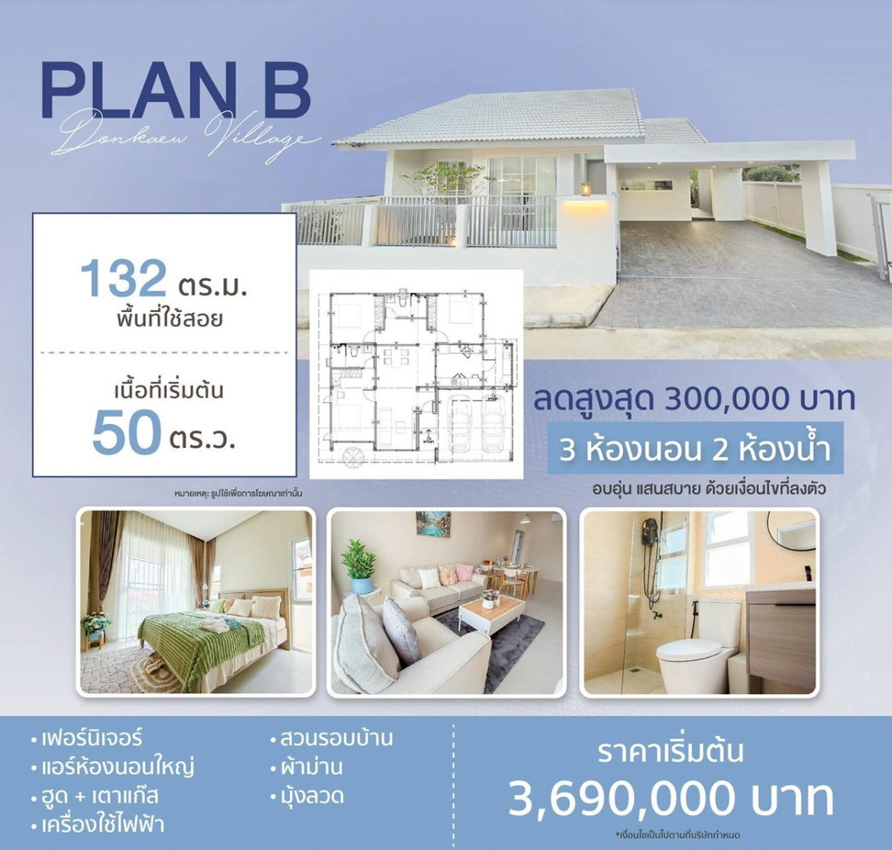 รูป ❤️ดอนแก้ววิลเลจ 18  Type  PLAN B ทำเลแม่สา แม่ริม เชียงใหม่   T. 063-6649056 - รูปที่ 1/1