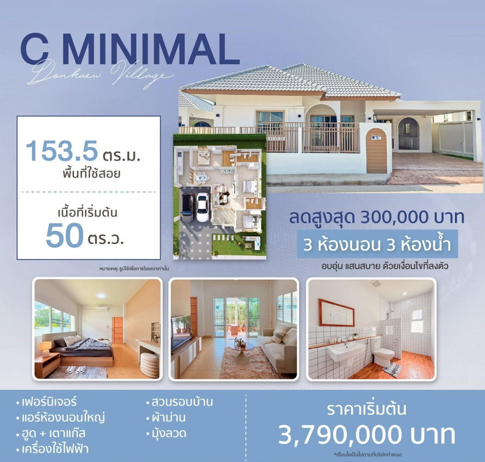 รูป ❤️ดอนแก้ววิลเลจ 18 Type C MINIMAL ทำเลแม่สา แม่ริม เชียงใหม่ T. 063-6649056 - รูปที่ 1/1