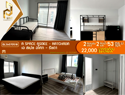 Condos for rent : DL26070518 Condo for rent, A Space Asoke - Ratchada near MRT Phra Ram 9, ready to move in, call urgently 0614453194 LineID @952jdxxk