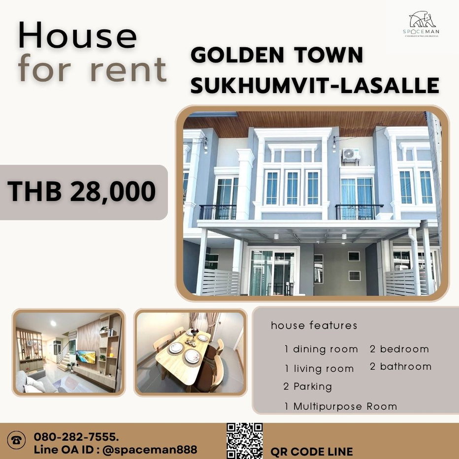 รูป 🏡😊 เช่าบ้าน โกลเด้น ทาวน์ สุขุมวิท-ลาซาล (Golden town Sukhumvit-Lasalle) ตกแต่งสวยพร้อมเข้าอยู่ - รูปที่ 1/15