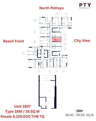 Condos for sale : PTY Residence Sai1 Central Pattaya - Beachfront Condo 1 Bed, 18th Floor