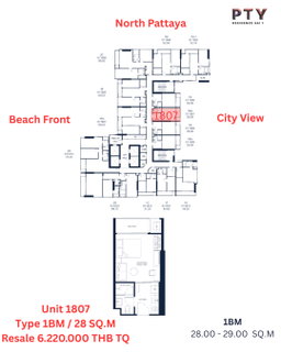 ขาย PTY Residence Sai1 พัทยากลาง ถนนสาย1 ใกล้ชายหาด ชั้น 18