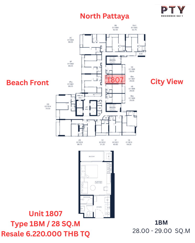 รูป ขาย PTY Residence Sai1 พัทยากลาง ถนนสาย1 ใกล้ชายหาด ชั้น 18 - รูปที่ 1/17