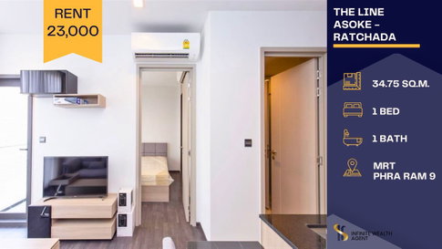 ✨ Stunning bright room, moves fast! | THE LINE Asoke-Ratchada 1Bed High floor Ready to move | Near MRT Rama9 Rent 23K | ⚡ DM now!