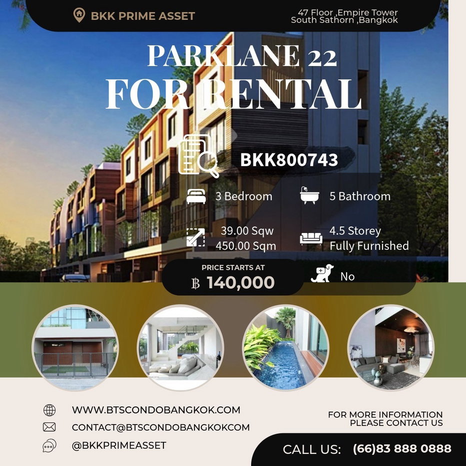 รูป 🌳🏡□■ The Park Lane Ekamai 22 3 BR 5 BH 450 sqm. Corner plot with private swimming pool and private side yard for Rental Townhome for Rental■□🏡🌳 - รูปที่ 1/20