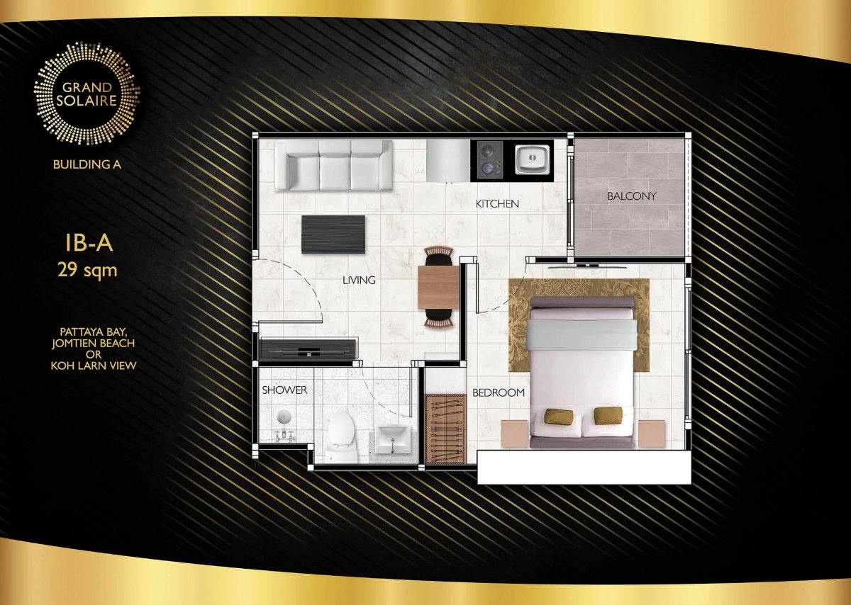รูป คอนโด grand solaire ราคาดี 1ห้องนอน 1ห้องน้ำ วิวทะเลจอมเทียน - รูปที่ 5/5
